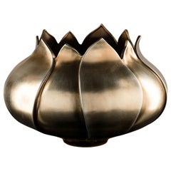 Vase Tulip Low, Ceramic, Brass Metal Finish, Italy