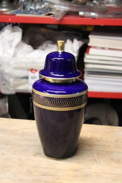 Vase Urn Bavaria Design 1950s Blu Cobal Gold 24 Kt Germany KPM