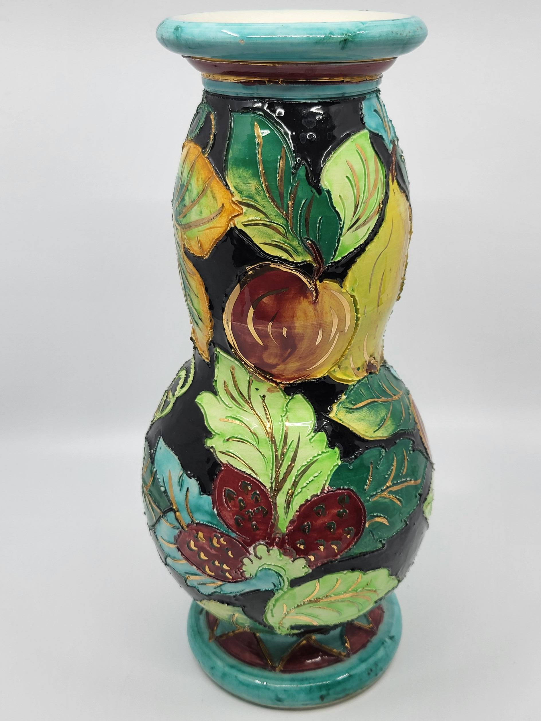 French Vase Vallauris en céramique Français décor  à l'or fin Côte-d'Azur 1960 Vintage For Sale