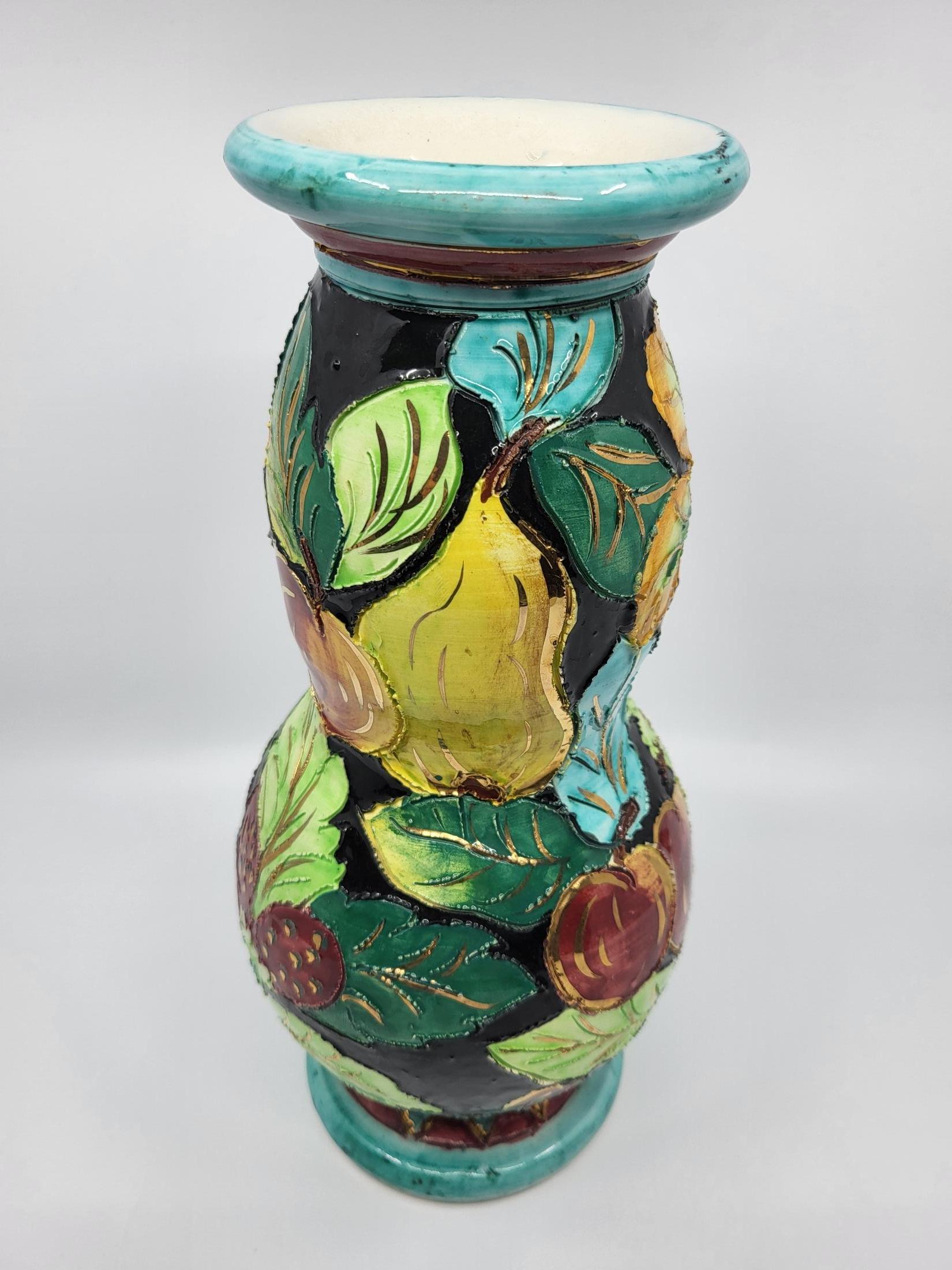 Enameled Vase Vallauris en céramique Français décor  à l'or fin Côte-d'Azur 1960 Vintage For Sale