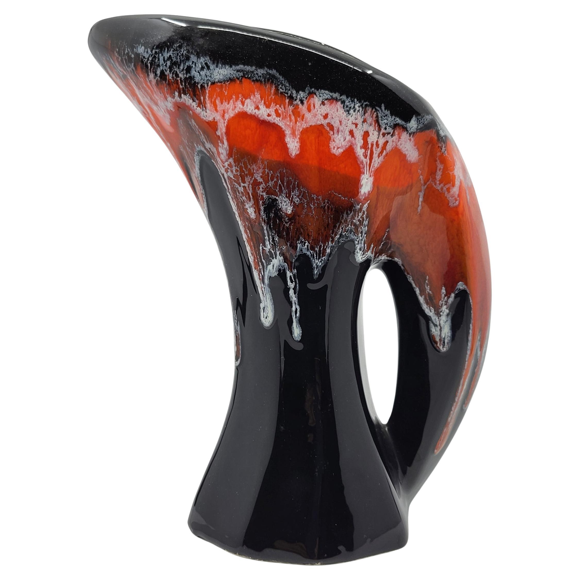 Vase  Vallauris en céramique française noir orange French Riviera 1950 Vintage