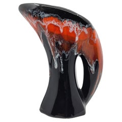 Vase  Vallauris en céramique française noir orange French Riviera 1950 Vintage