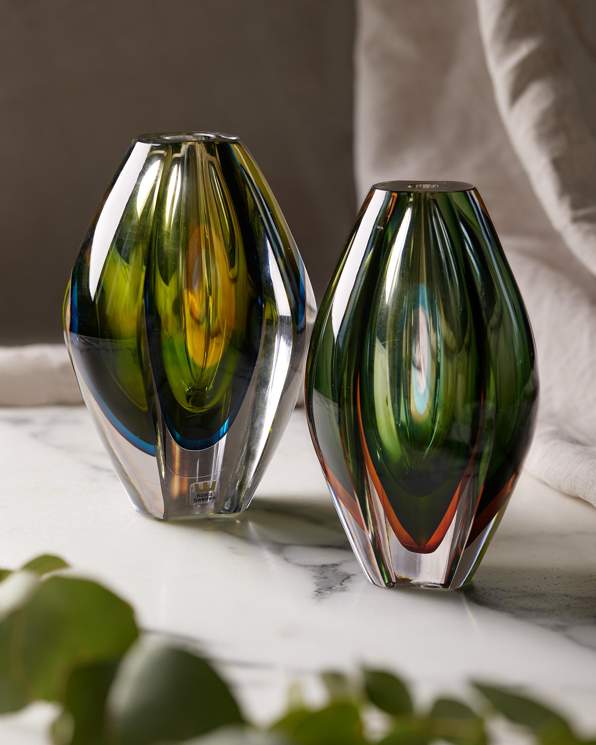 Glass Vase 'Ventana' designed by Mona Morales-Schildt for Kosta, Sweden, 1950s, Green For Sale