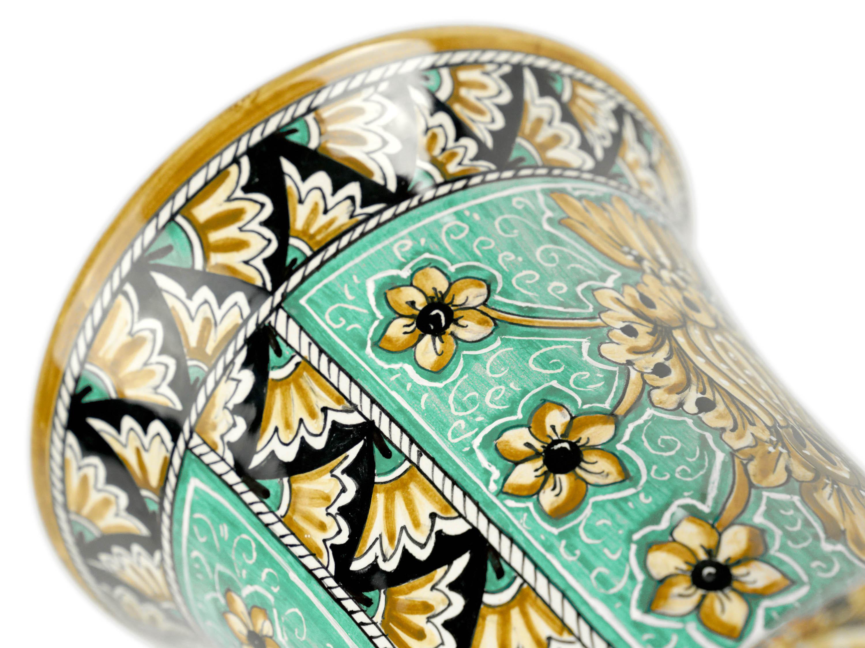 Vase Vessel Ceramic Centerpiece Ornament Aquamarine Majolica Flower Holder Italy For Sale 3
