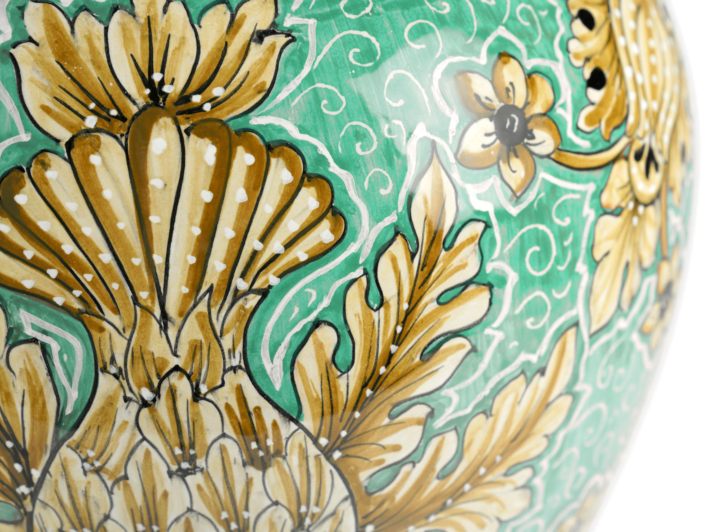 Vase Vessel Ceramic Centerpiece Ornament Aquamarine Majolica Flower Holder Italy In New Condition For Sale In Recanati, IT