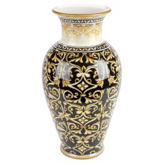 Vase Vessel Majolica Damask Renaissance Black Yellow Hand Painted Italy Deruta