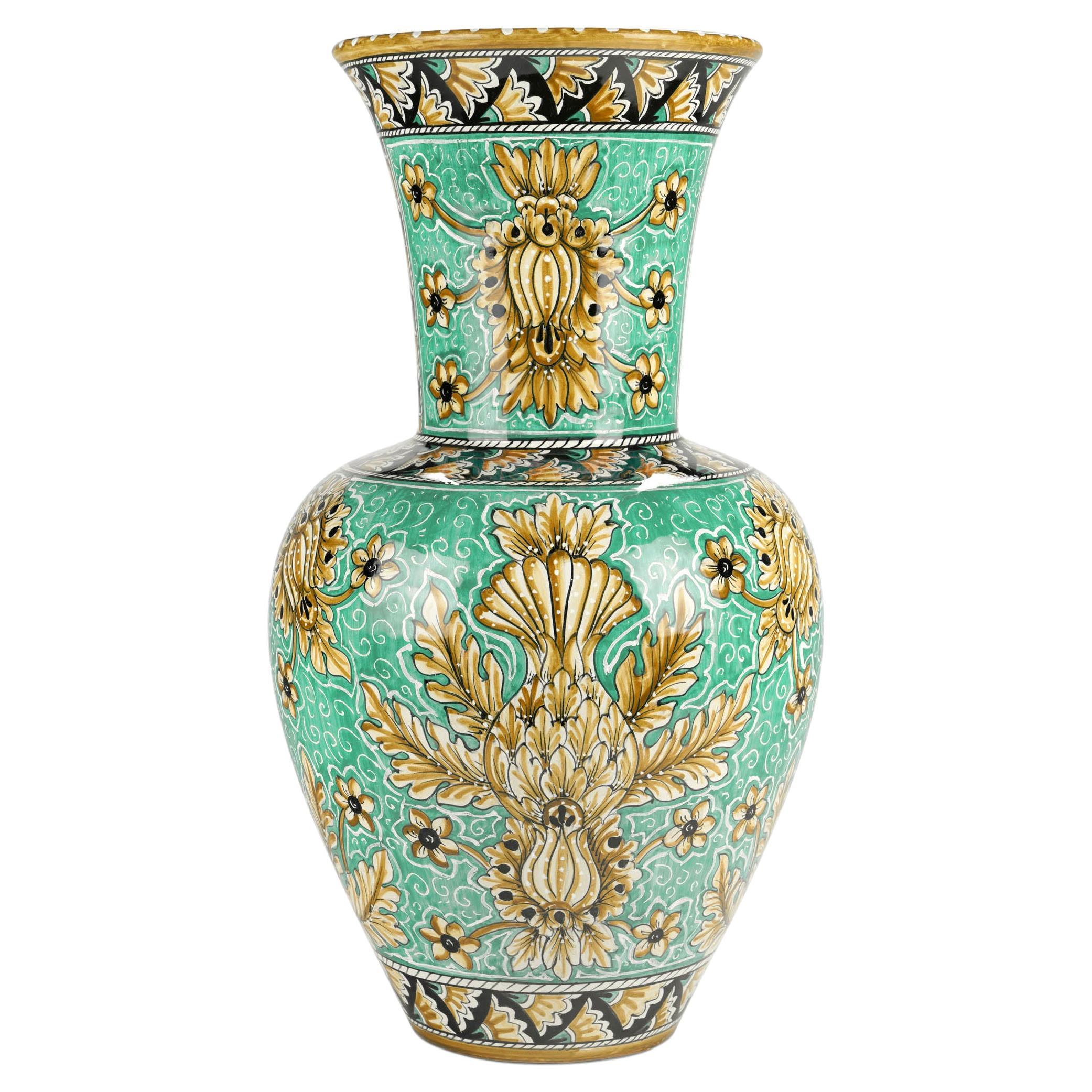 Vase Vessel Majolica Ornament Hand Painted Aquamarine Limited Edition Ceramic