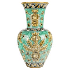 Vase Vessel Majolica Ornament Hand Painted Aquamarine Limited Edition Ceramic
