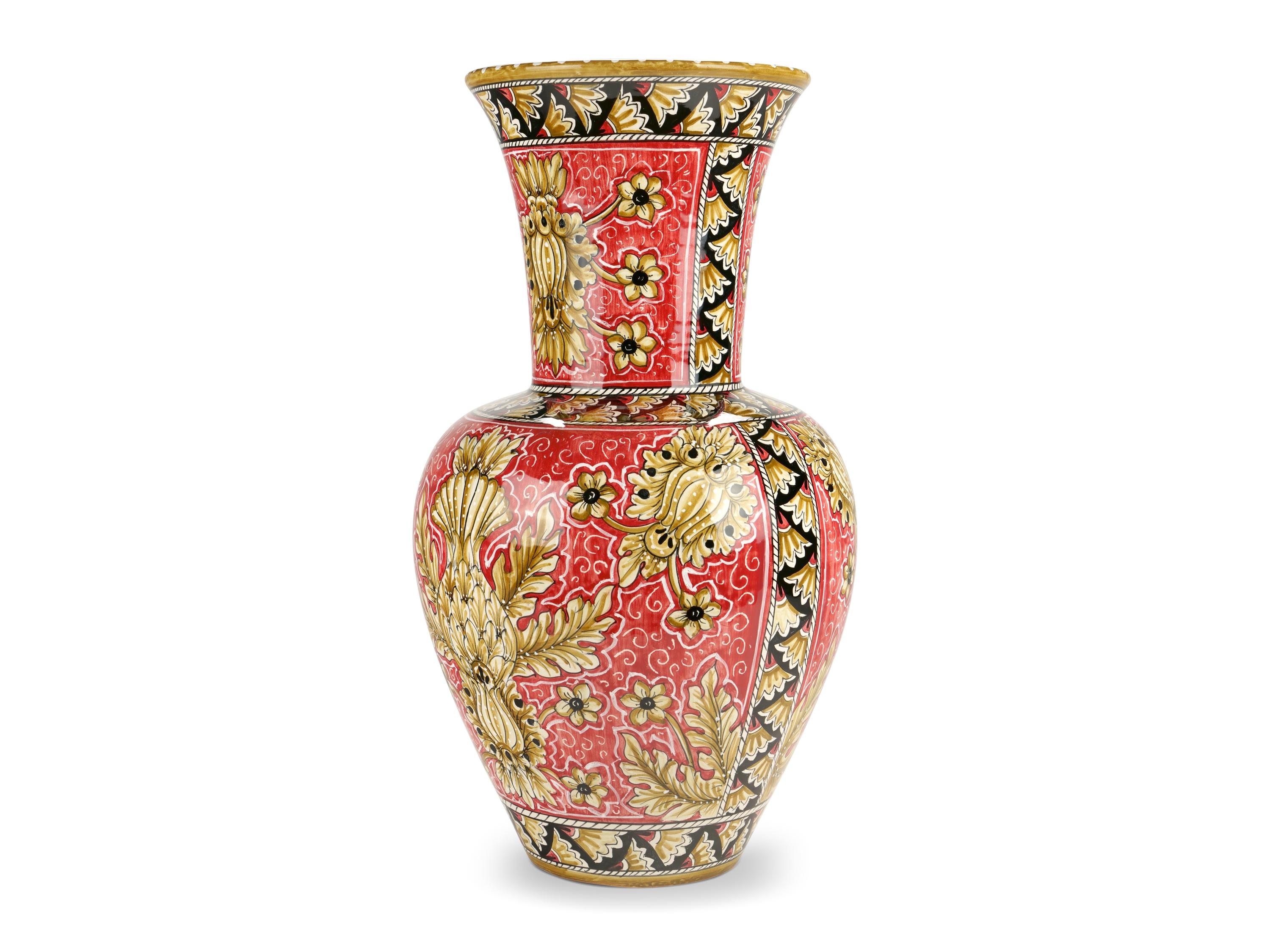 Modern Vase Vessel Majolica Ornament Hand Painted Empire Red Limited Edition Italy For Sale