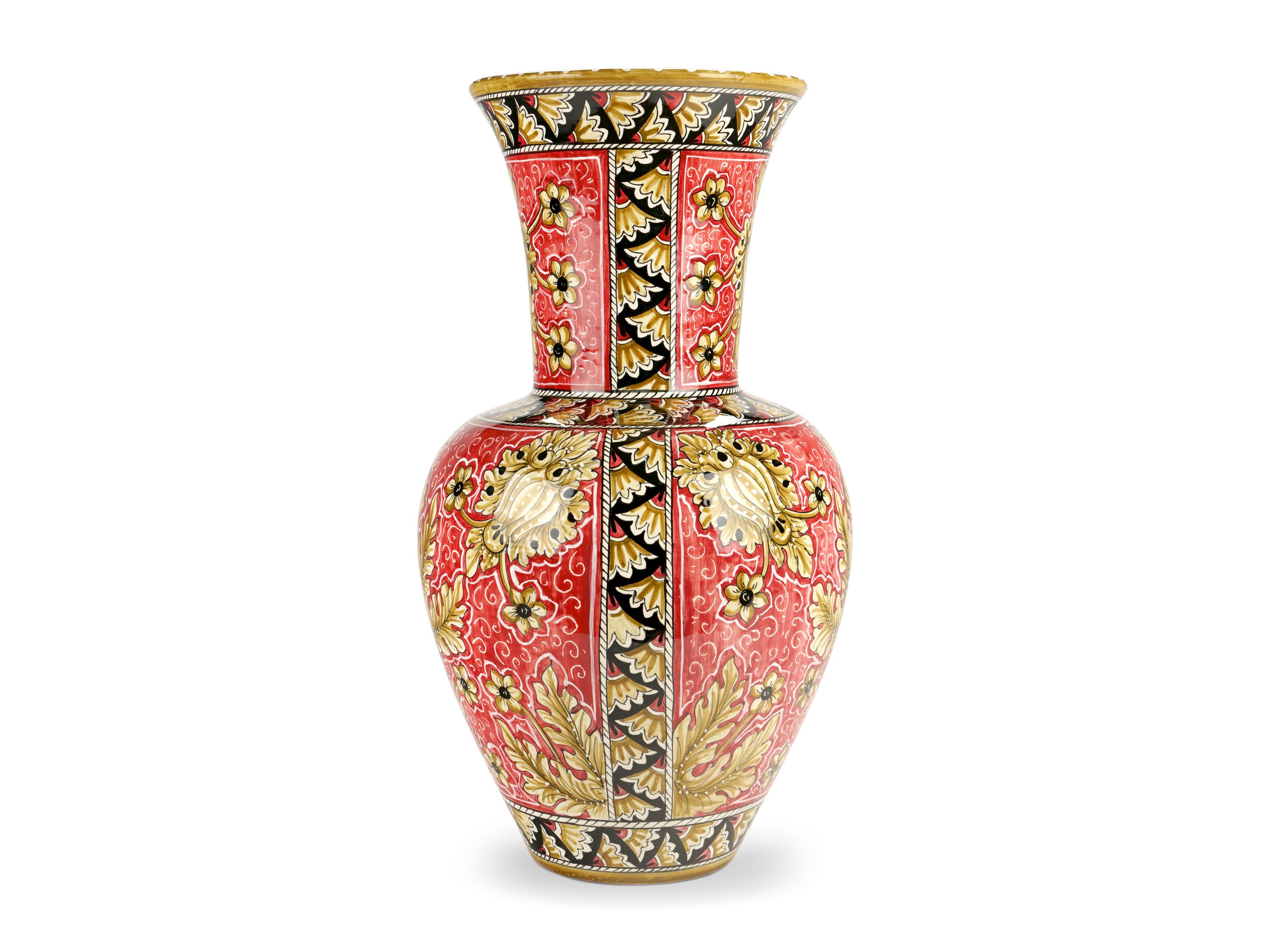 Italian Vase Vessel Majolica Ornament Hand Painted Empire Red Limited Edition Italy For Sale