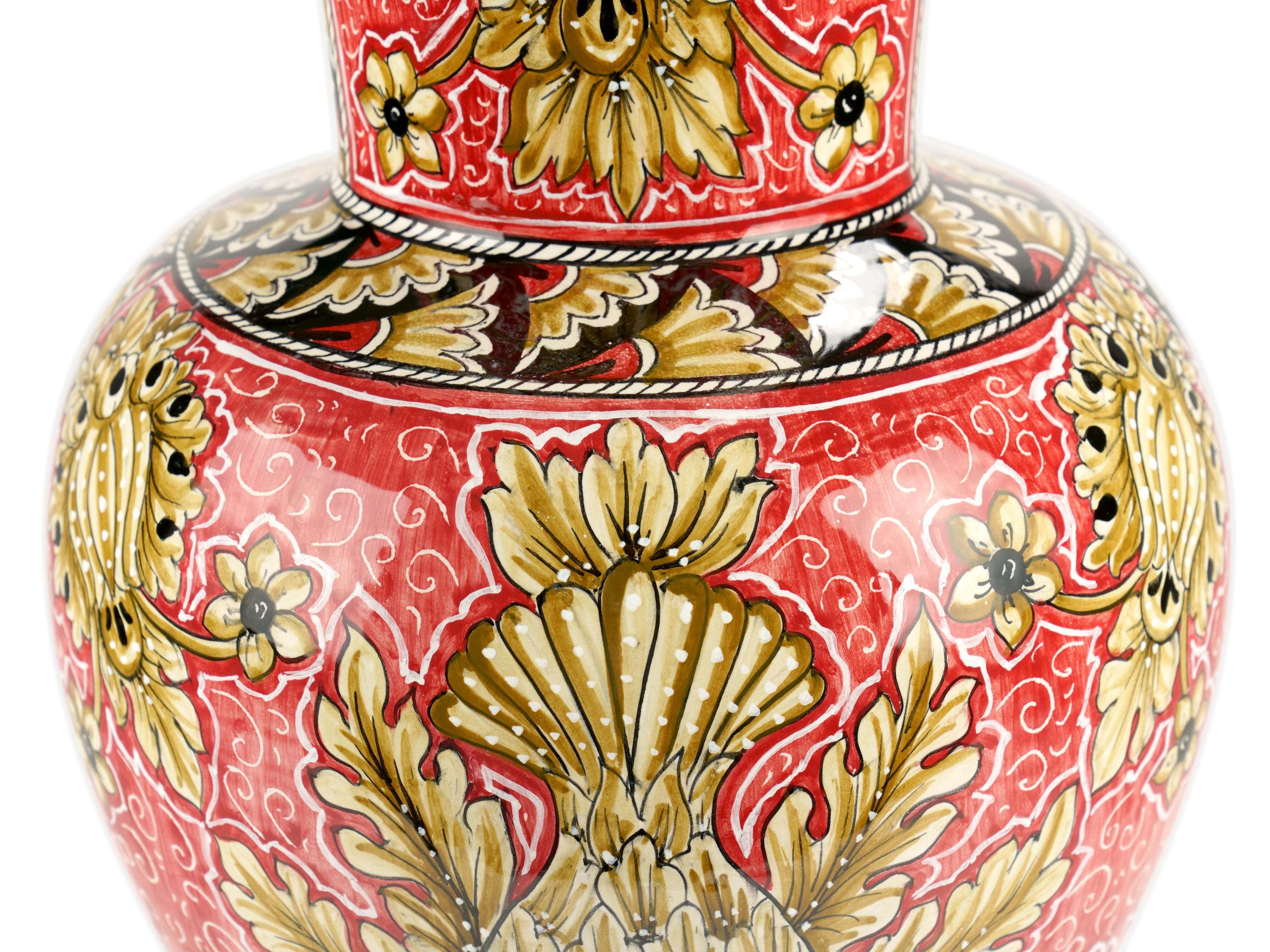Hand-Crafted Vase Vessel Majolica Ornament Hand Painted Empire Red Limited Edition Italy For Sale