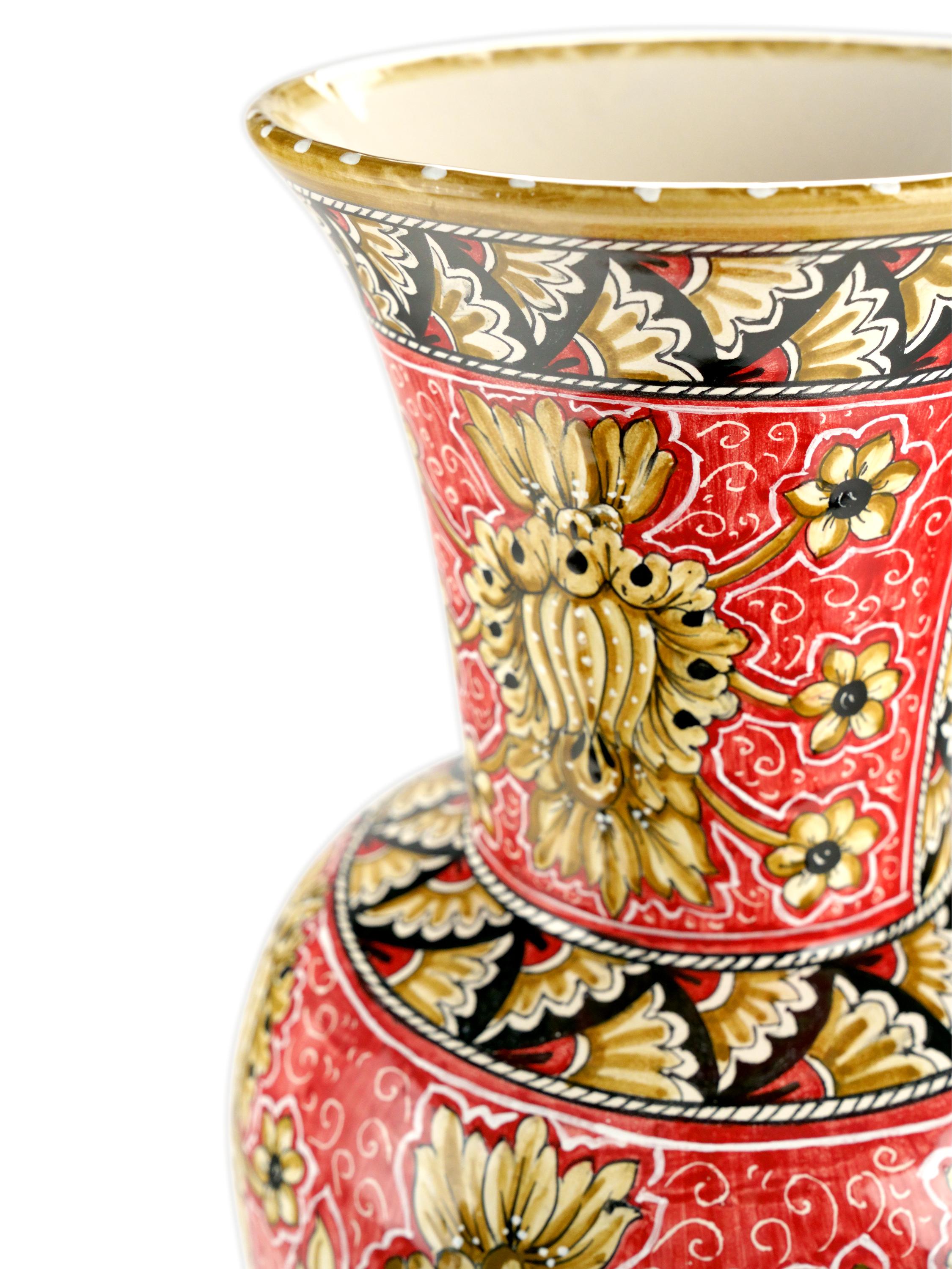 Vase Vessel Majolica Ornament Hand Painted Empire Red Limited Edition Italy In New Condition For Sale In Recanati, IT