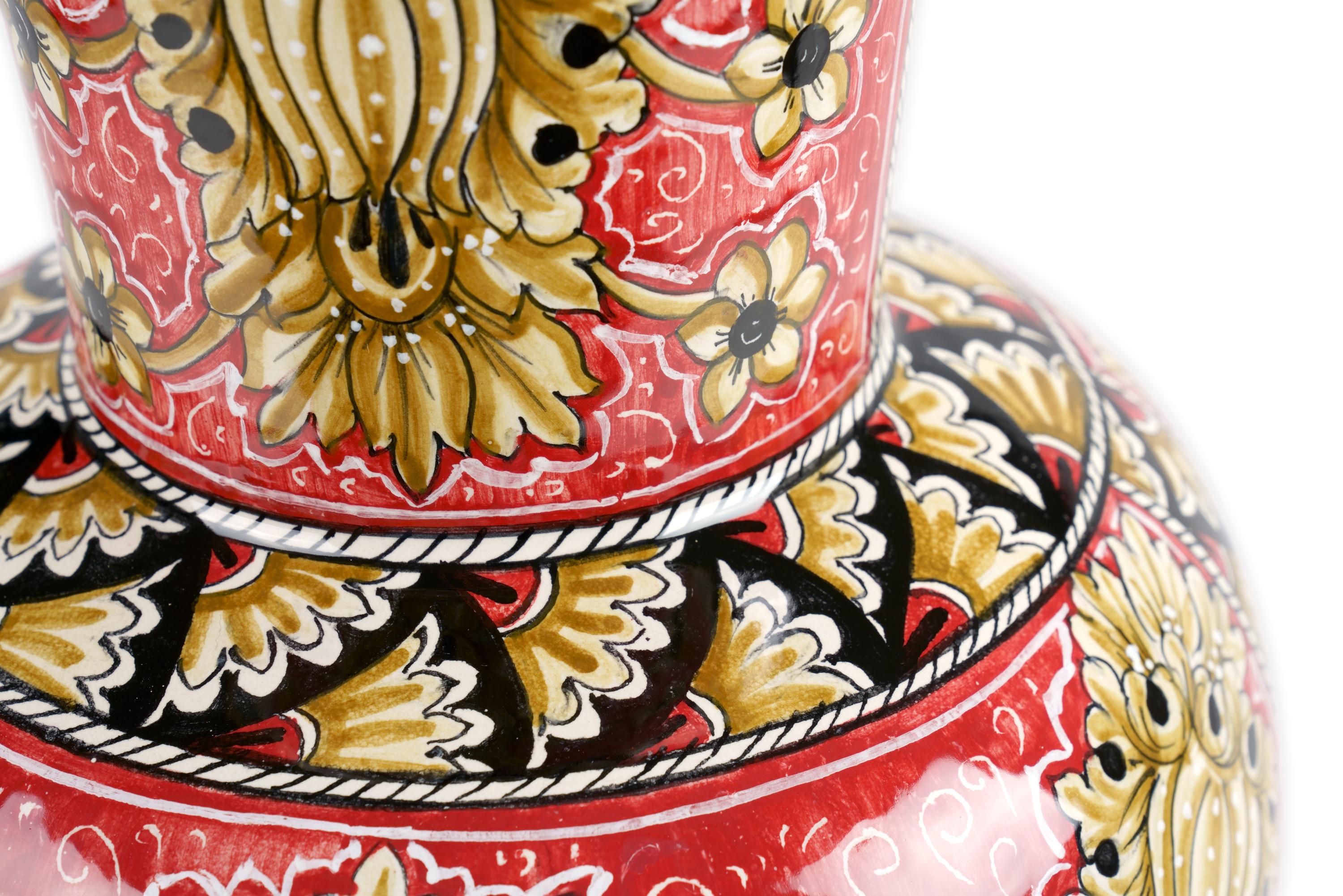 Contemporary Vase Vessel Majolica Ornament Hand Painted Empire Red Limited Edition Italy For Sale