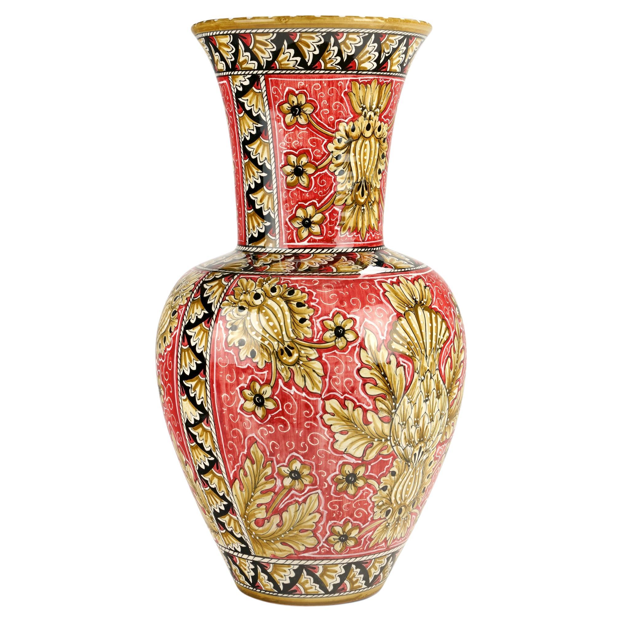 Vase ornement en majolique rouge Empire peint à la main, Édition limitée Italie