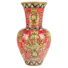 Italian Majolica Vase Hand Painted Polychrome Empire Red Ceramic Limited Edition