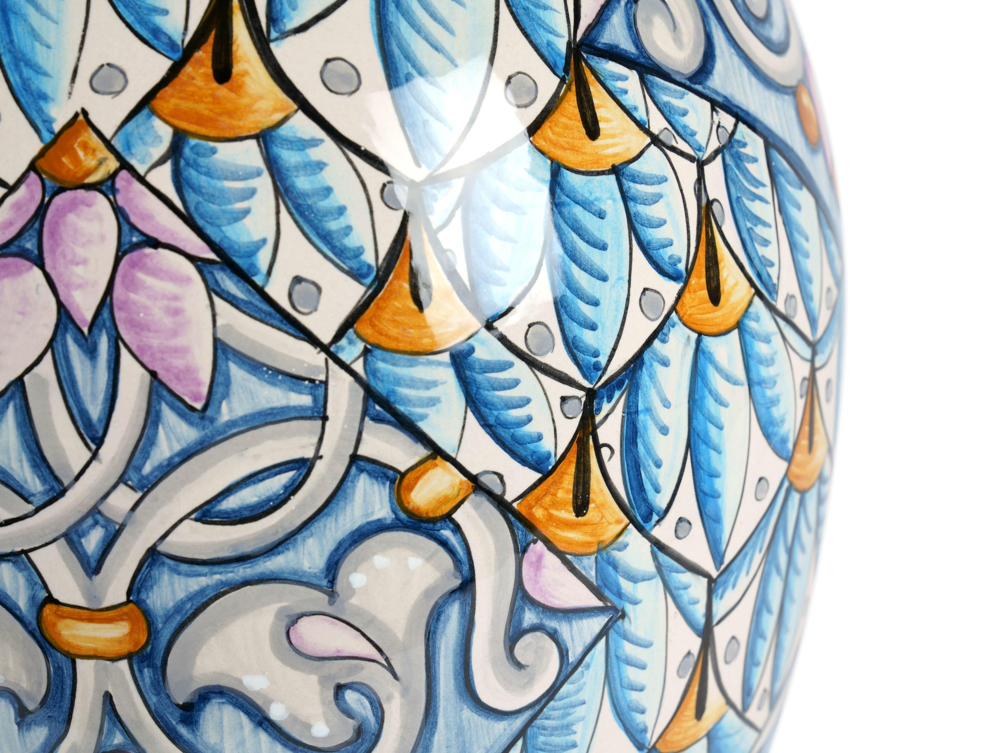 Glazed Decorative Majolica Vase Vessel Purple, Light Blue, Hand-painted Made in Italy For Sale