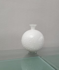 Vase Vessel White Murano Glass Round Decorative Object Italian Design 1980s