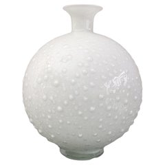 Vintage Vase Vessel White Murano Glass Round Decorative Object Italian Design 1980s