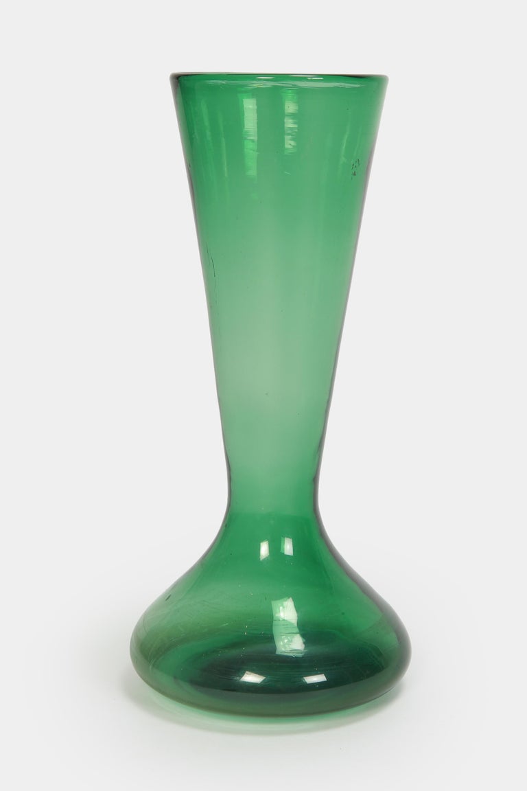 Vase Années 30 Vert Intense Italie - Verre D'Empoli, Probablement Murano, Vintage