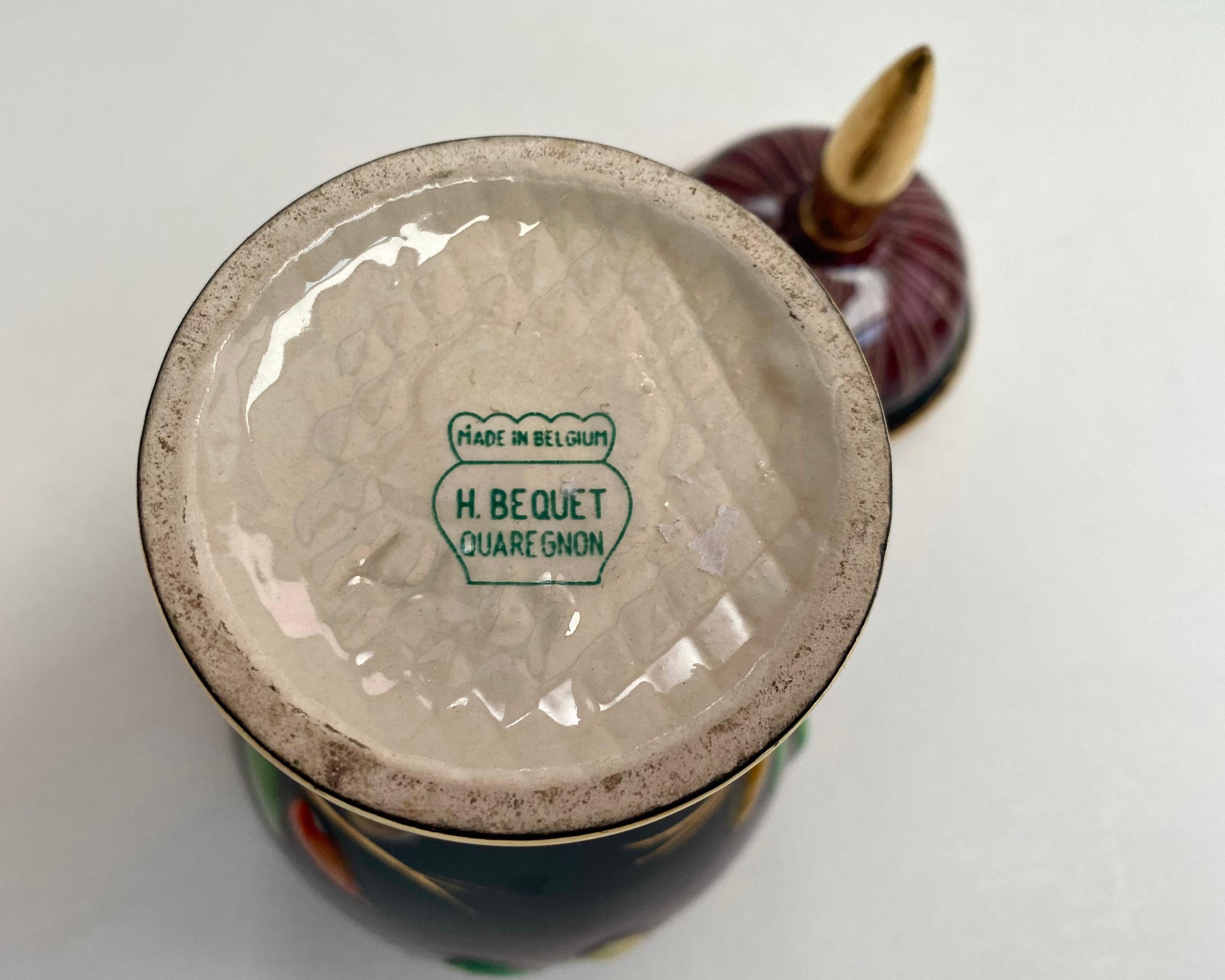 Vase Vintage mit Deckel Keramik-Blumendekor-Urne Hubert Bequet Belgien 1950er Jahre im Zustand „Hervorragend“ im Angebot in Bastogne, BE