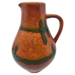 Vase West Germany en céramique Orange et Vert Allemagne 1970 Vintage