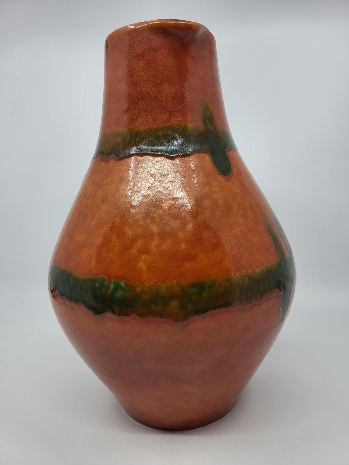 Vase West Germany en céramique Orange et Vert Allemagne 1970 Vintage In Good Condition For Sale In London, England