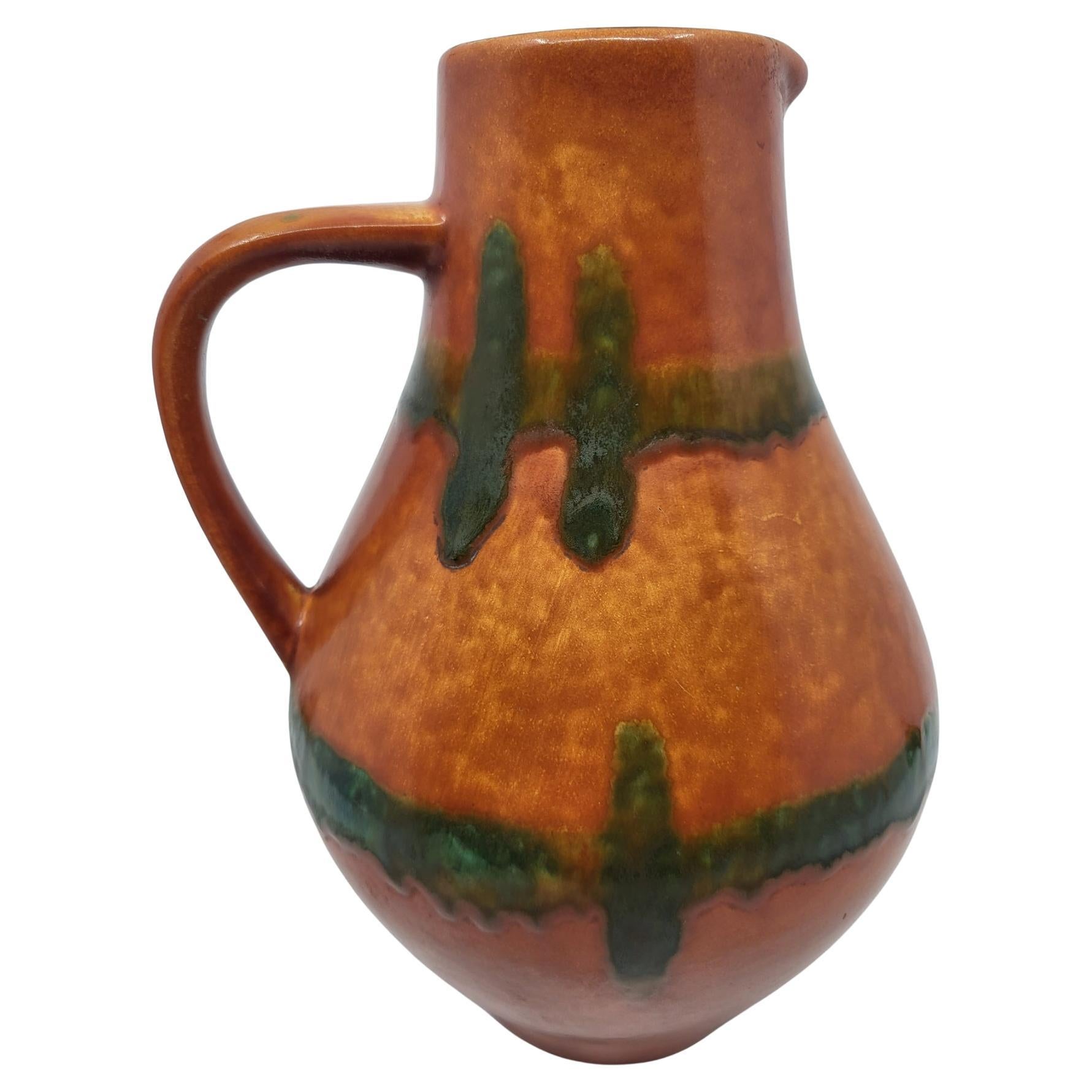 Vase West Germany en céramique Orange et Vert Allemagne 1970 Vintage
