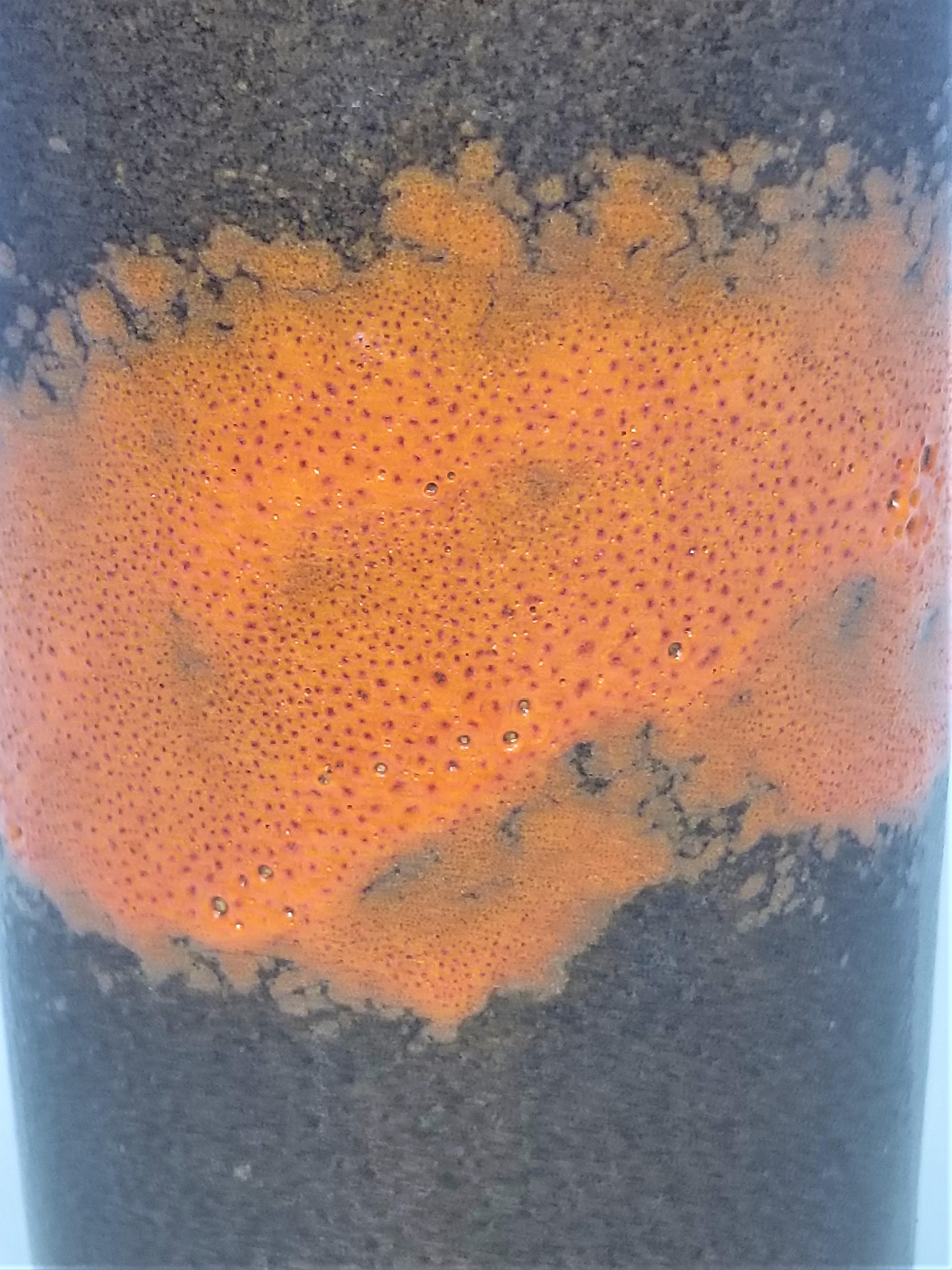 Vase West Germany Midcentury 1960s Glazed Ceramic Abstract Brown Orange For Sale 6