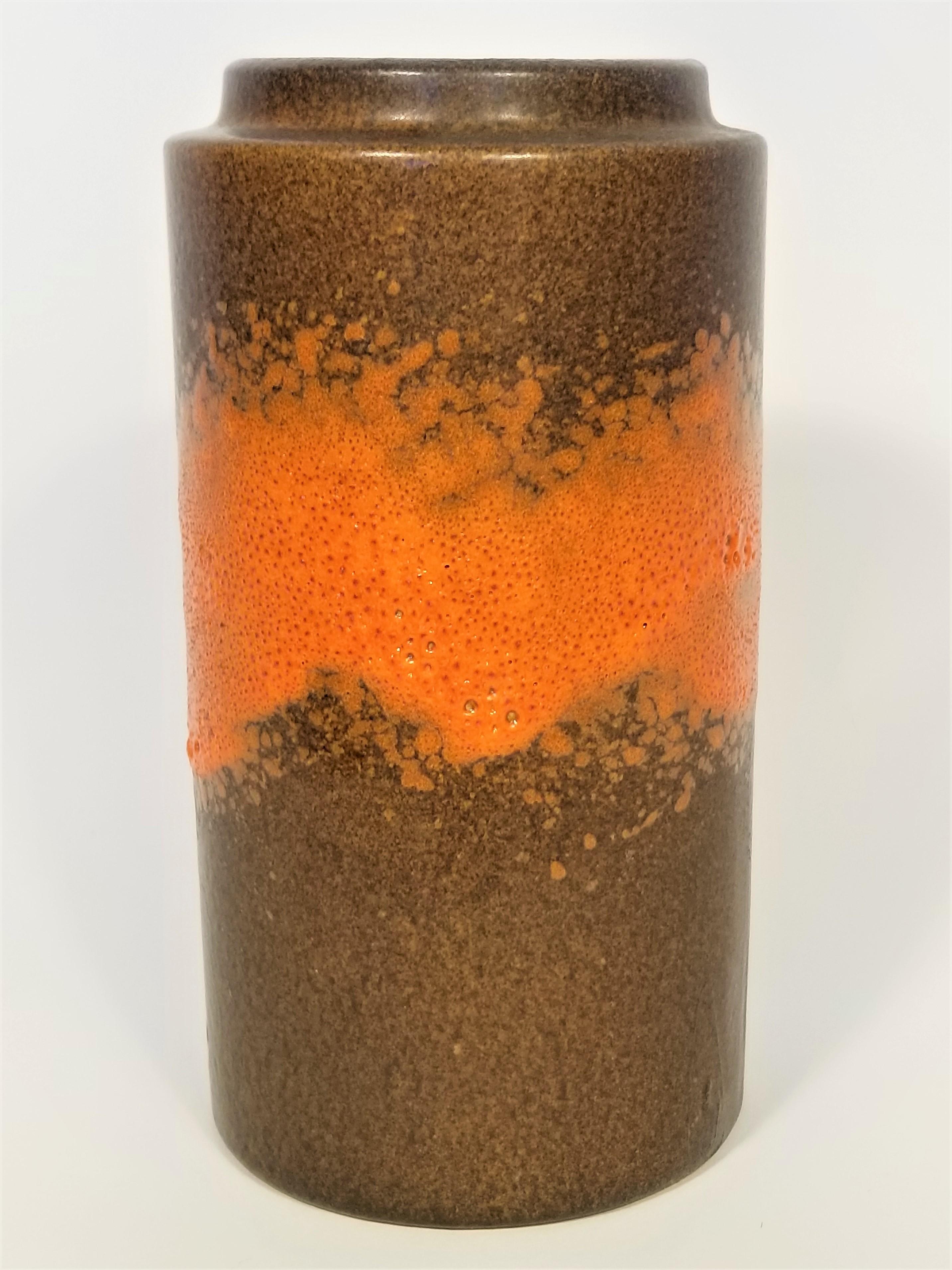 Vase West Germany Midcentury 1960s Glazed Ceramic Abstract Brown Orange In Excellent Condition For Sale In New York, NY