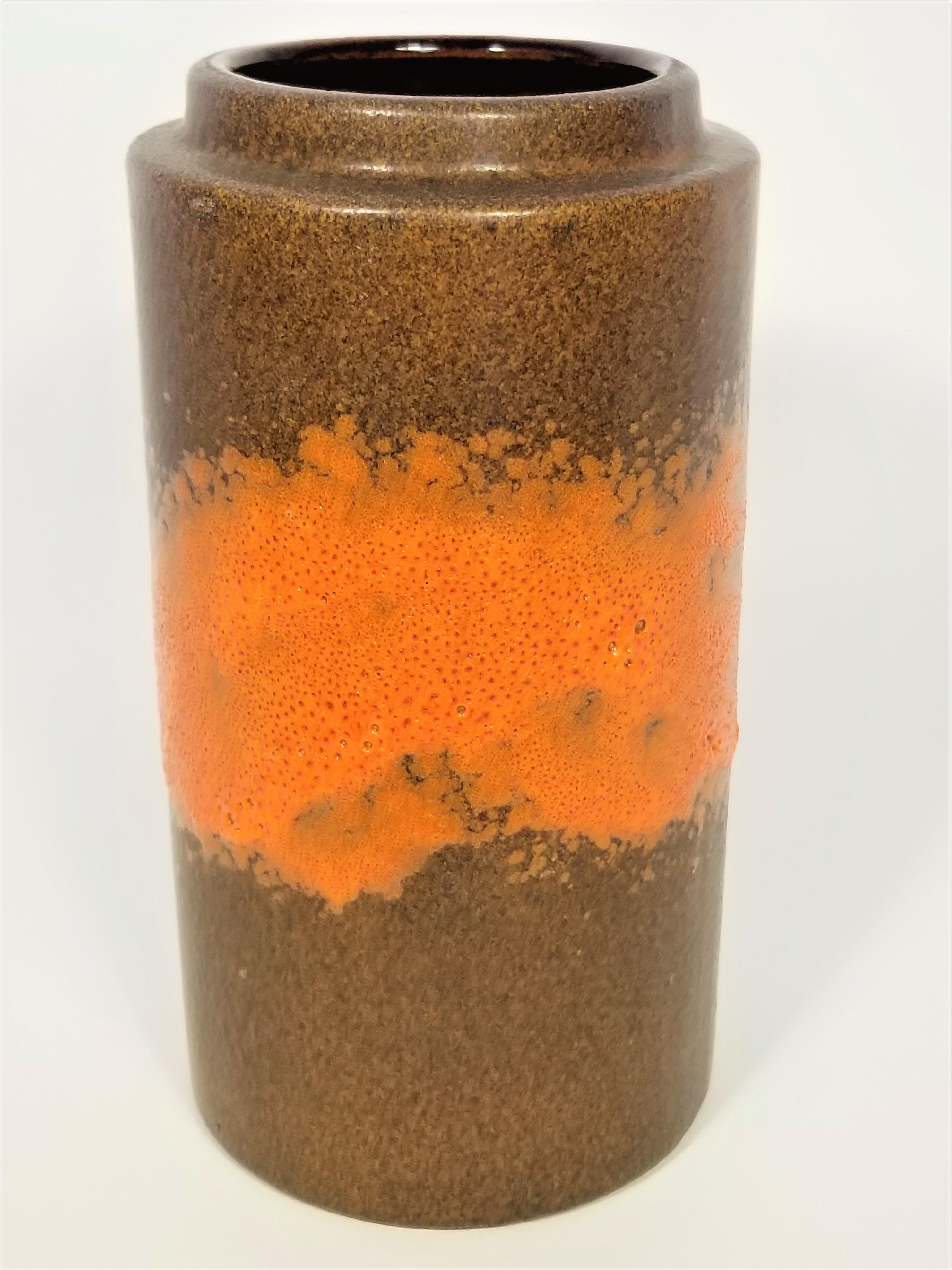 20th Century Vase West Germany Midcentury 1960s Glazed Ceramic Abstract Brown Orange For Sale