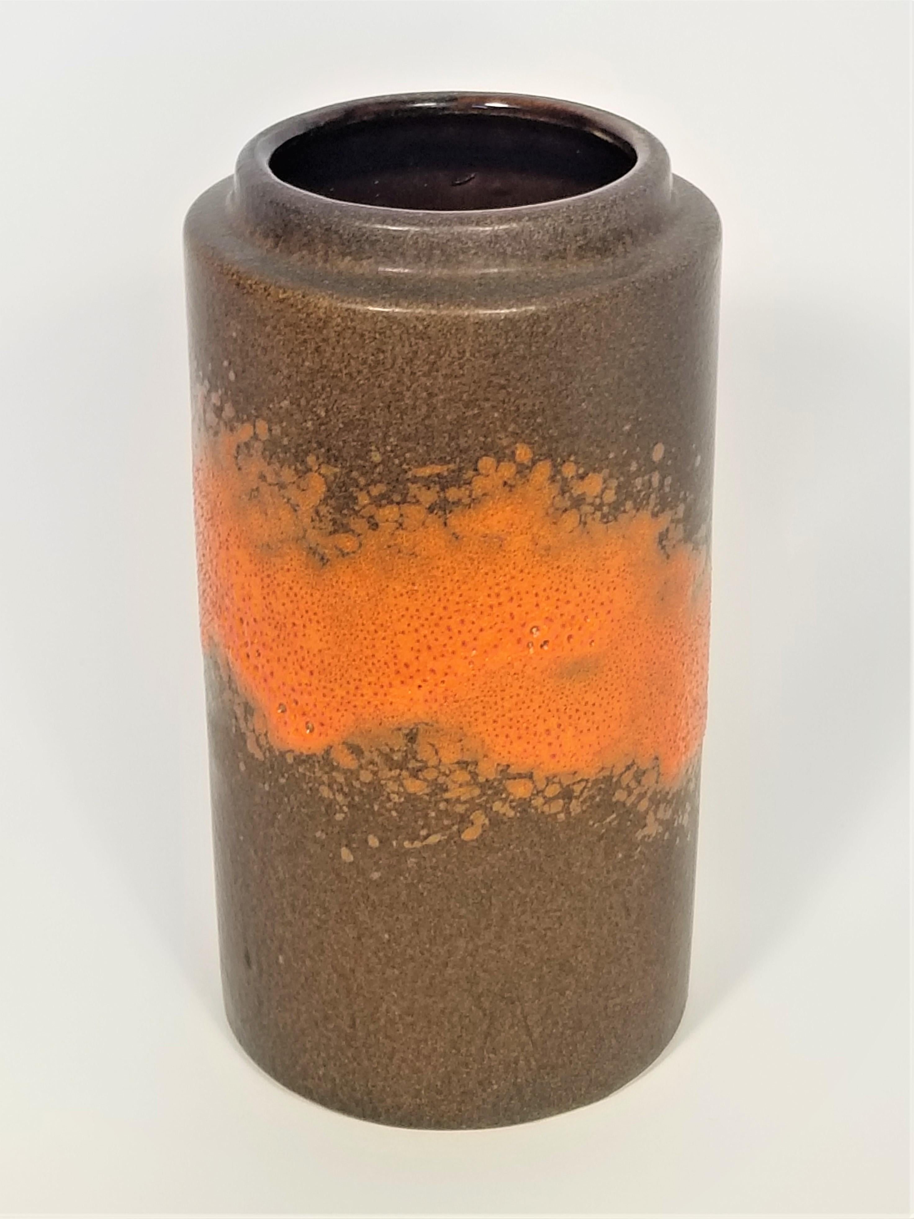 Vase West Germany Midcentury 1960s Glazed Ceramic Abstract Brown Orange For Sale 1