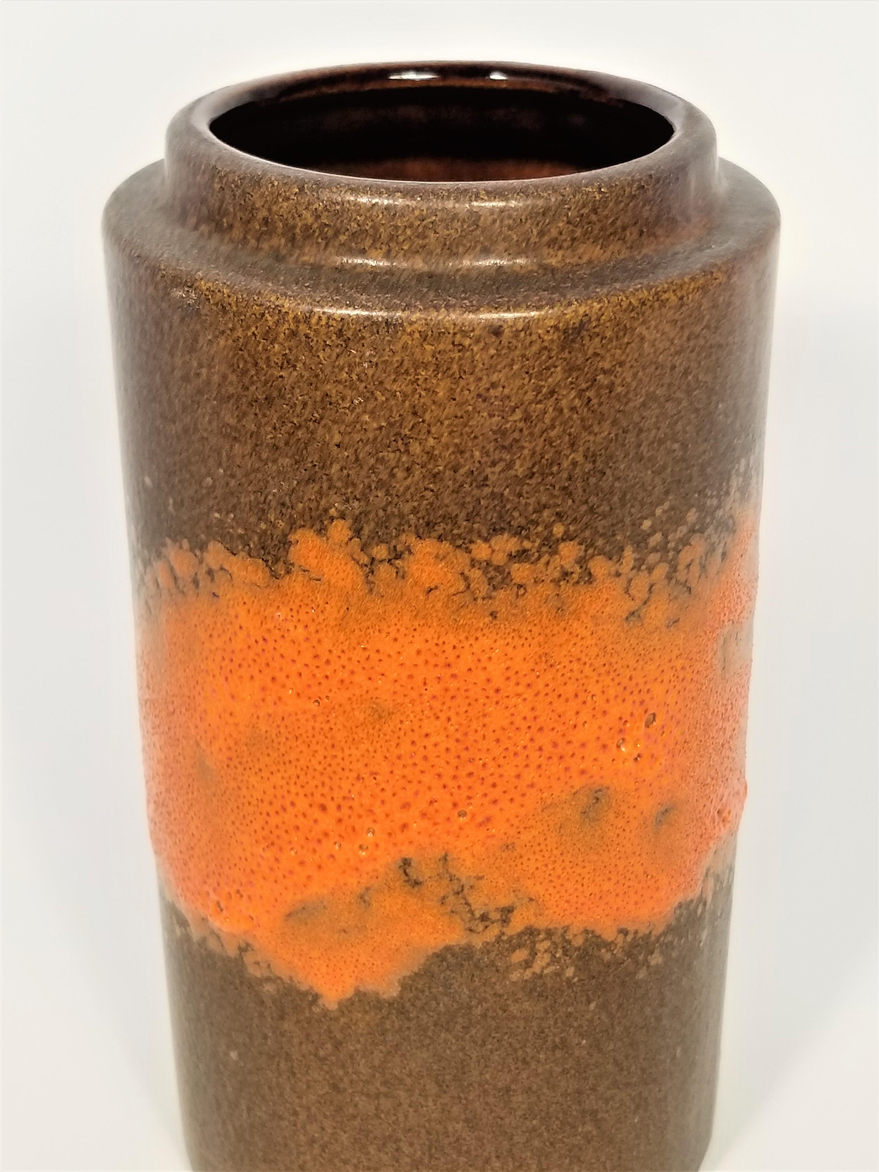 Vase West Germany Midcentury 1960s Glazed Ceramic Abstract Brown Orange For Sale 3