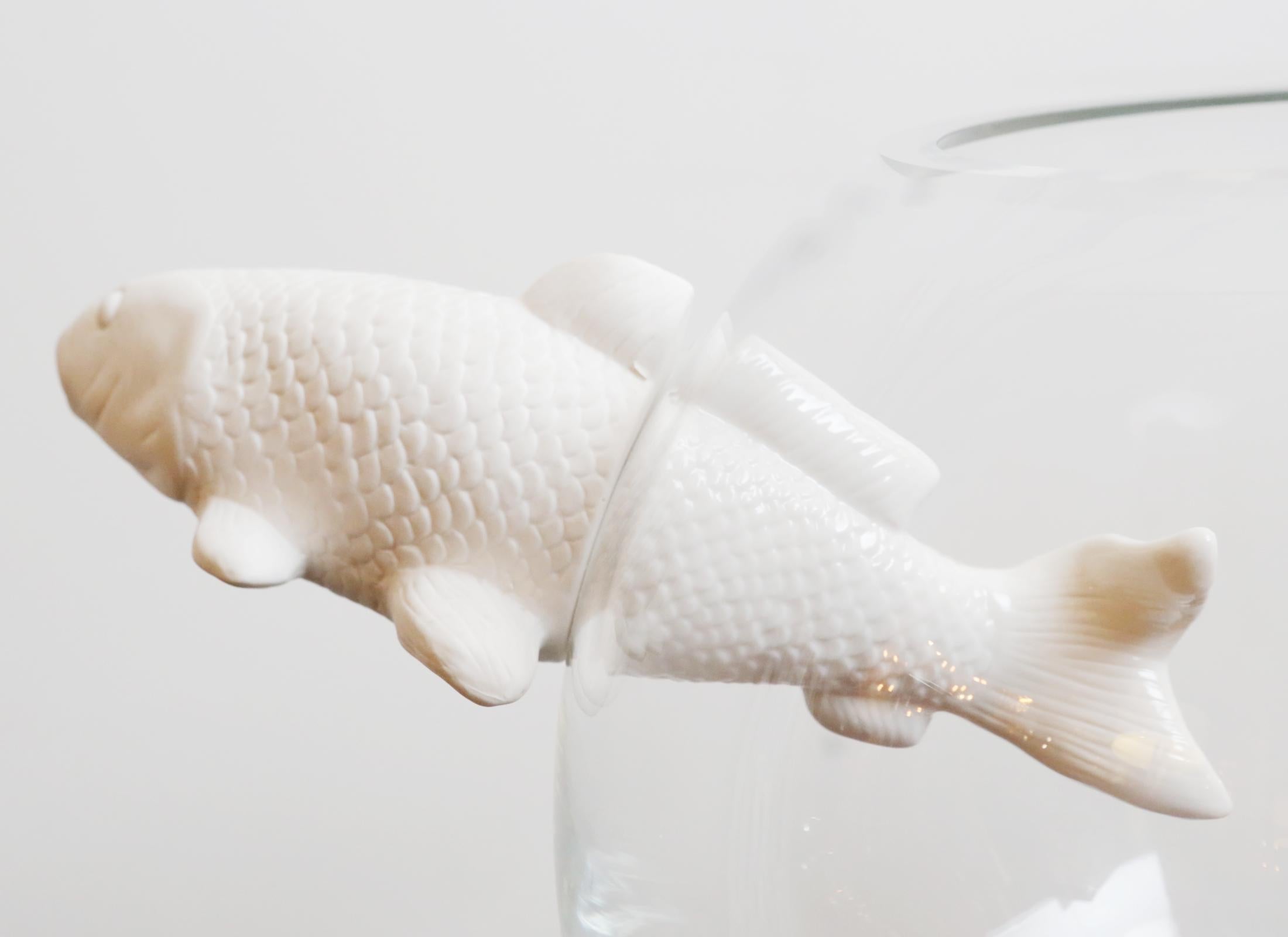 French Vase White Fish in Ceramic