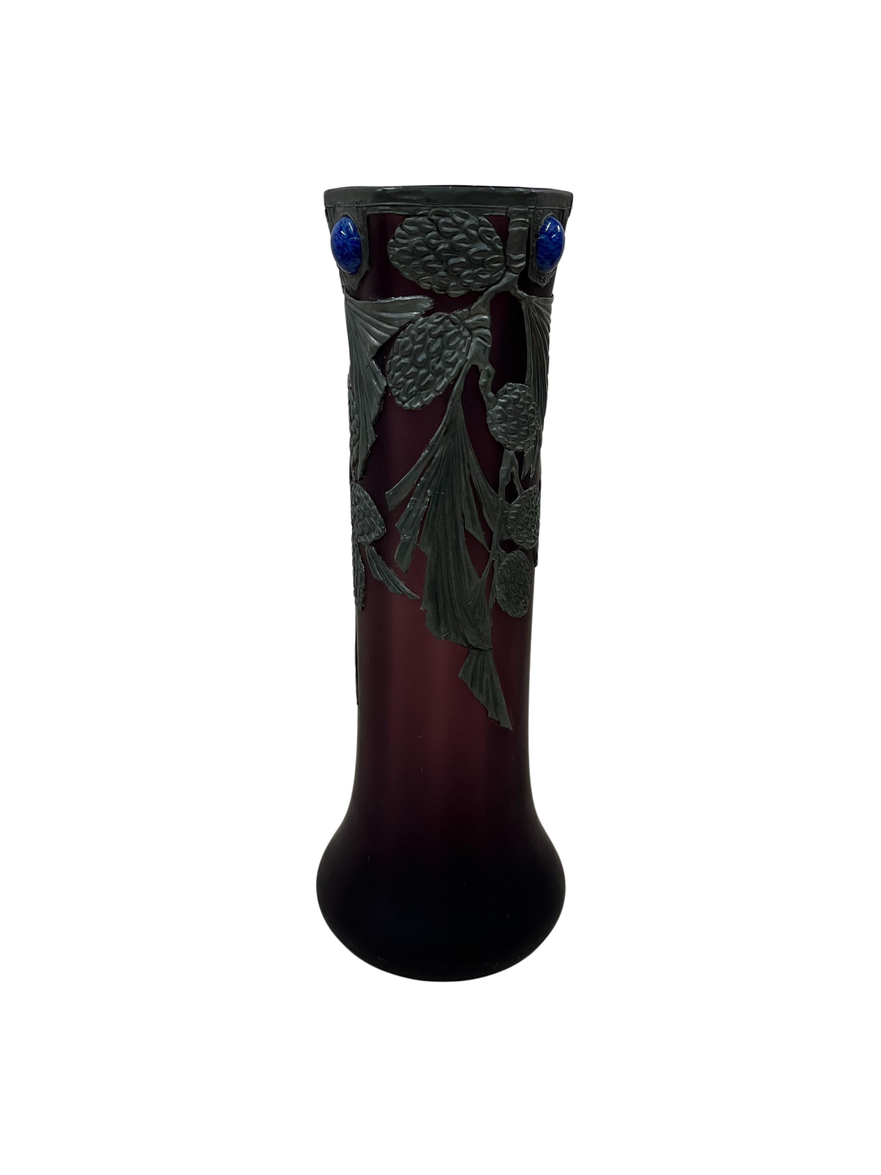 Vase, winter decor, glass metal mounting, Art Nouveau original, 1910, France 4