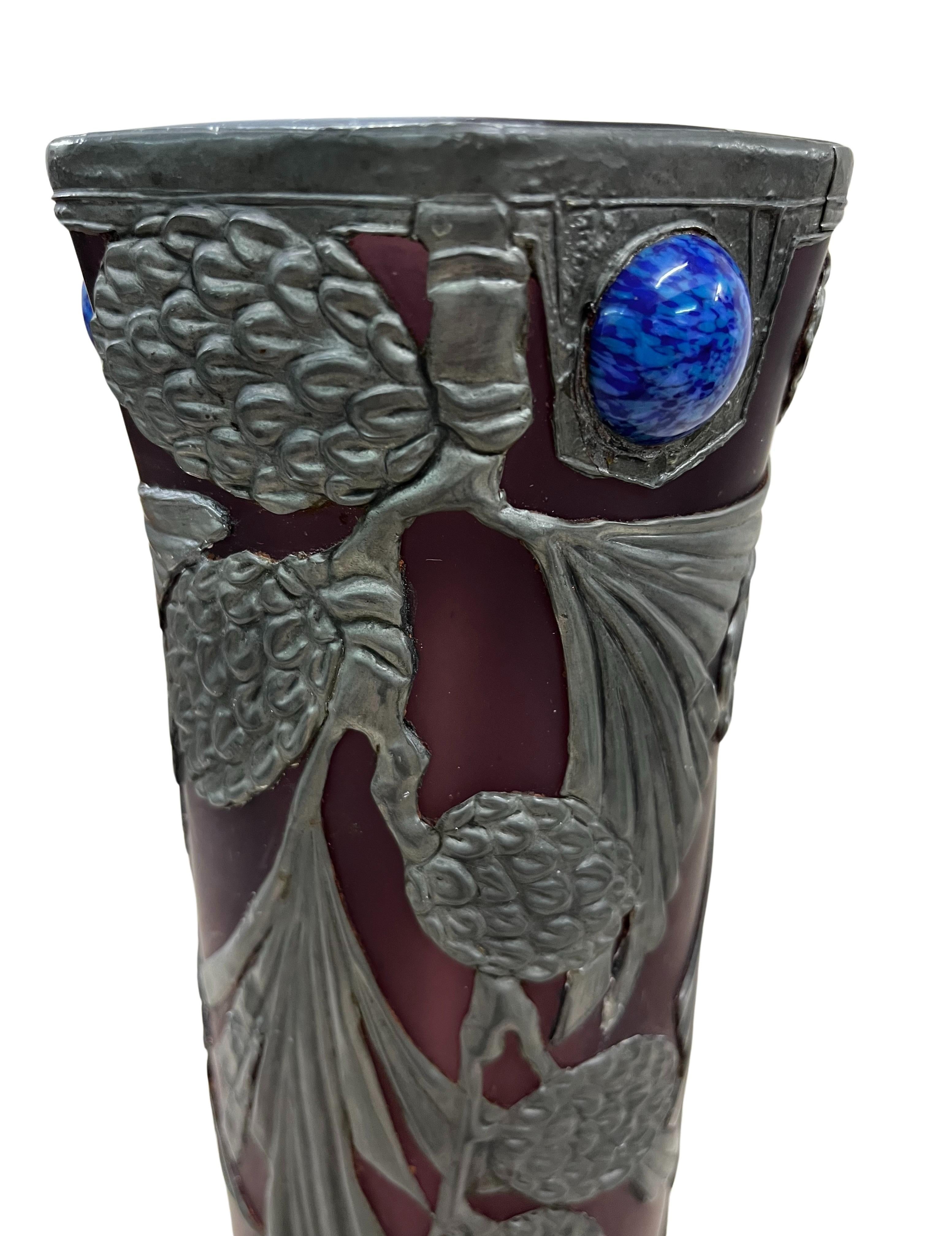 Early 20th Century Vase, winter decor, glass metal mounting, Art Nouveau original, 1910, France   For Sale