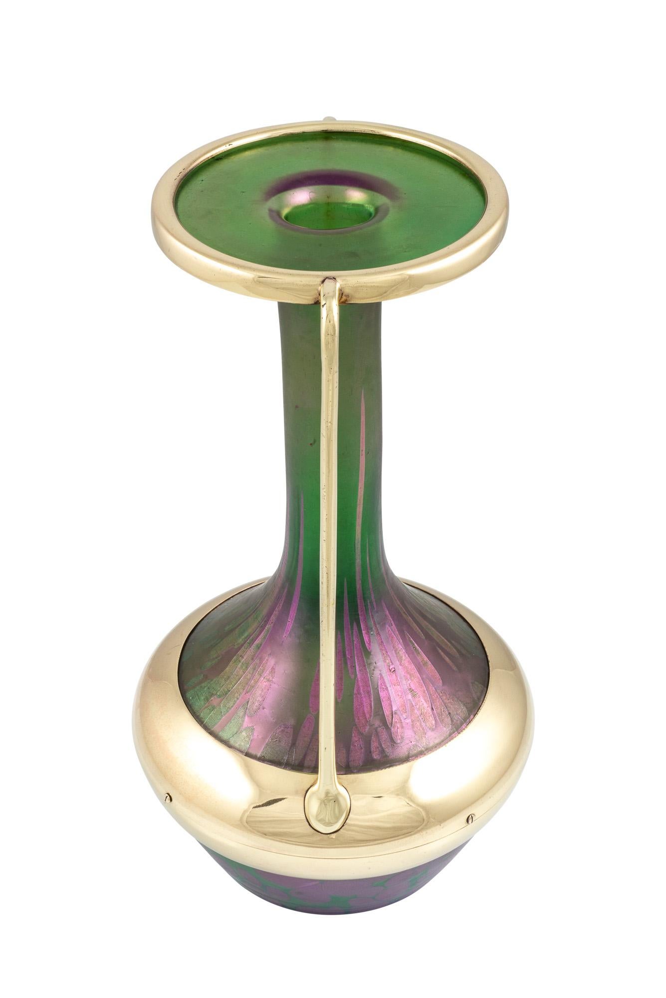 Art Nouveau Vase with a Brass Mounting Johann Loetz Witwe Decor PG 1/473, circa 1901 For Sale