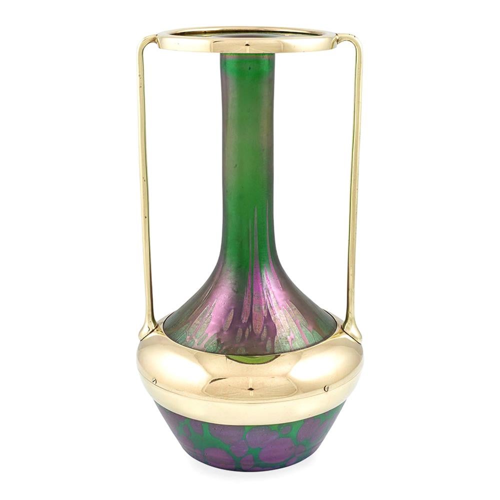 Vase with a Brass Mounting Johann Loetz Witwe Decor PG 1/473, circa 1901 For Sale
