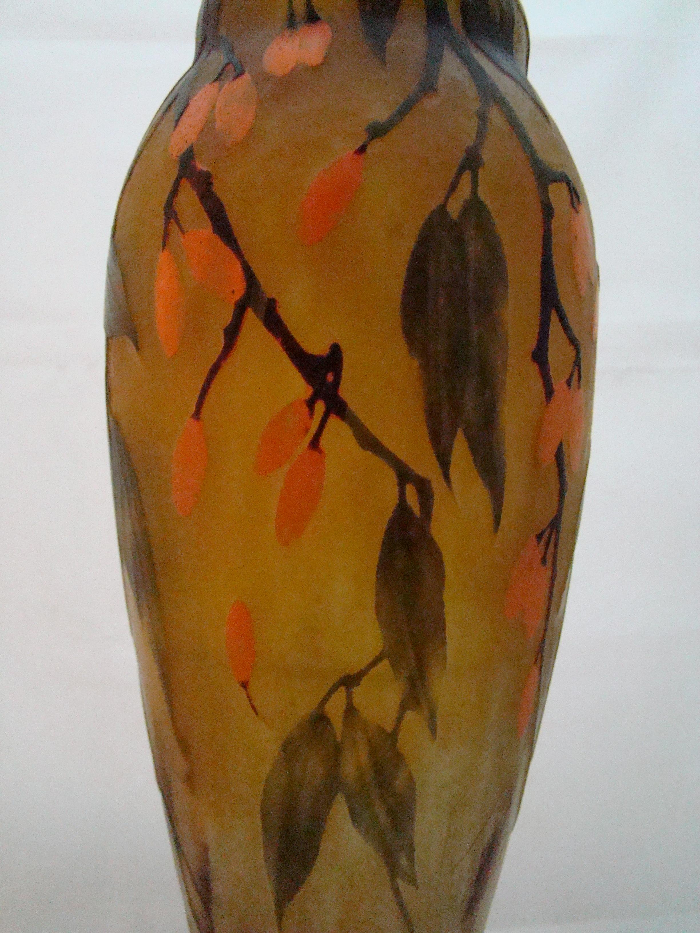 Verre Vase avec applications, Signé : Daum Nancy France, Style :  Art nouveau, 1910 en vente