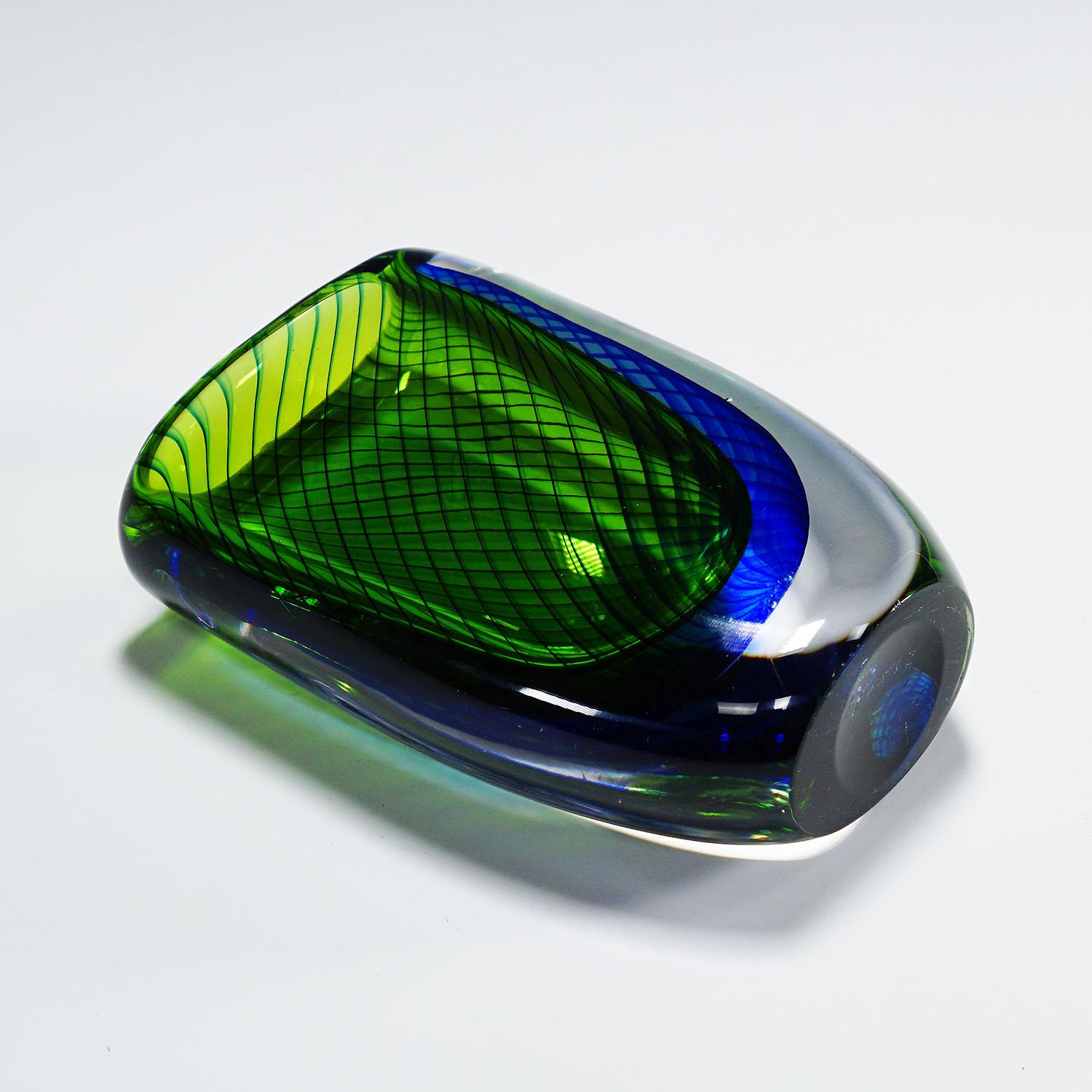 20th Century Vase with Blue and Green Layers, Vicke Lindstrand for Kosta 1950s For Sale