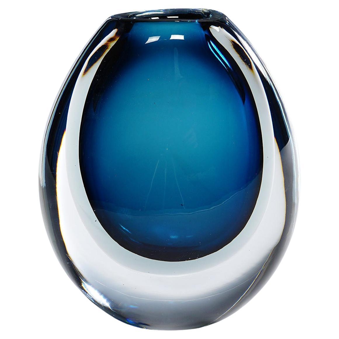 Vase with Blue and Grey Layers, Vicke Lindstrand for Kosta 1950s For Sale