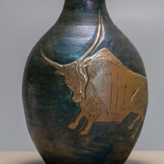 Vase with Bull Relief by Antonio Casadei (*1923), Rome, 1960