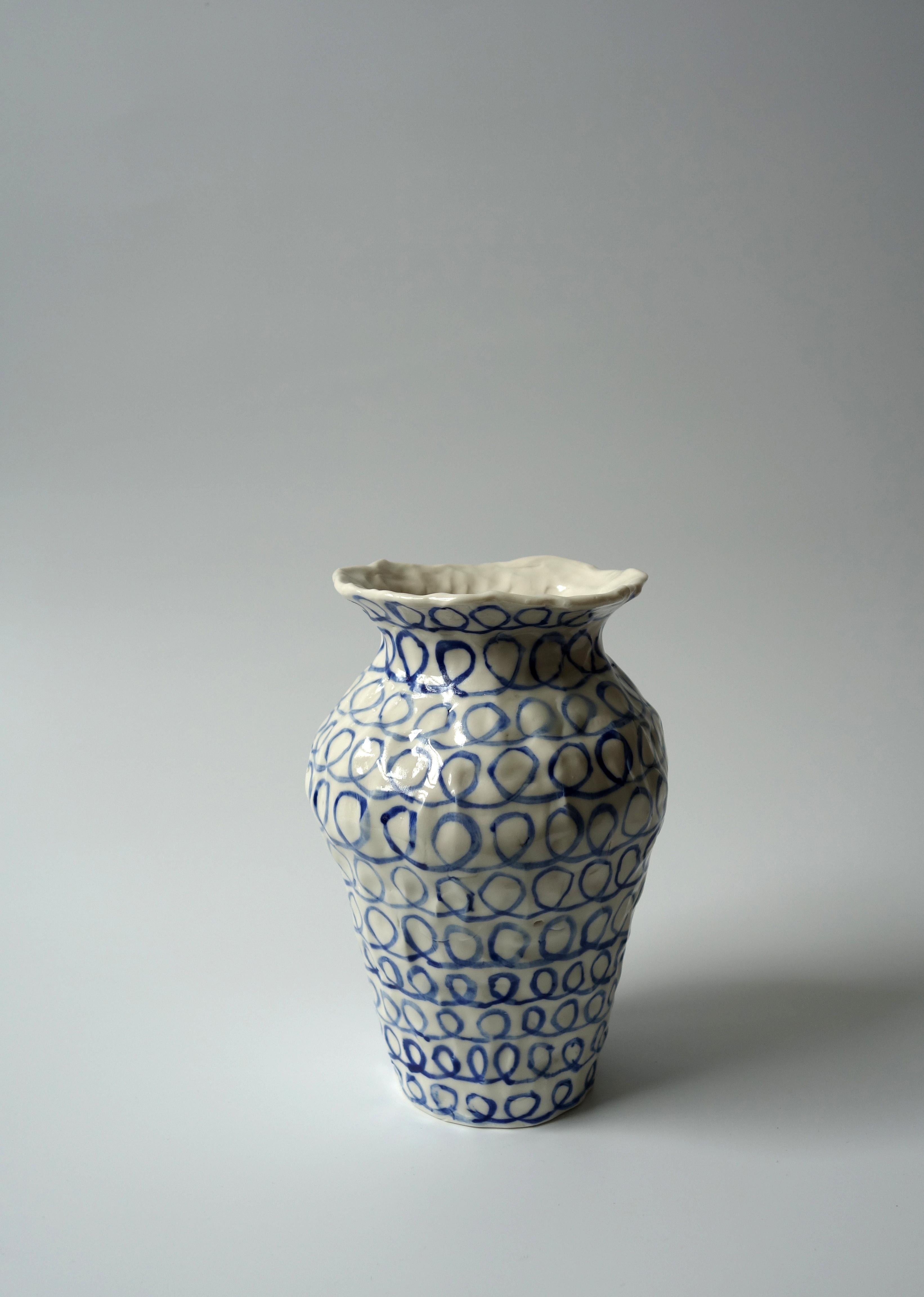 Porcelain Vase with Checkers by Caroline Harrius For Sale