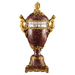 Antique Vase with Clock J. Lefebvre Bronze Red Porphyry France \'800