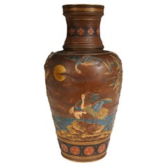 Vase with Cranes by the Villeroy&Boch Manufacture, Mettlach Germany, Circa 1900