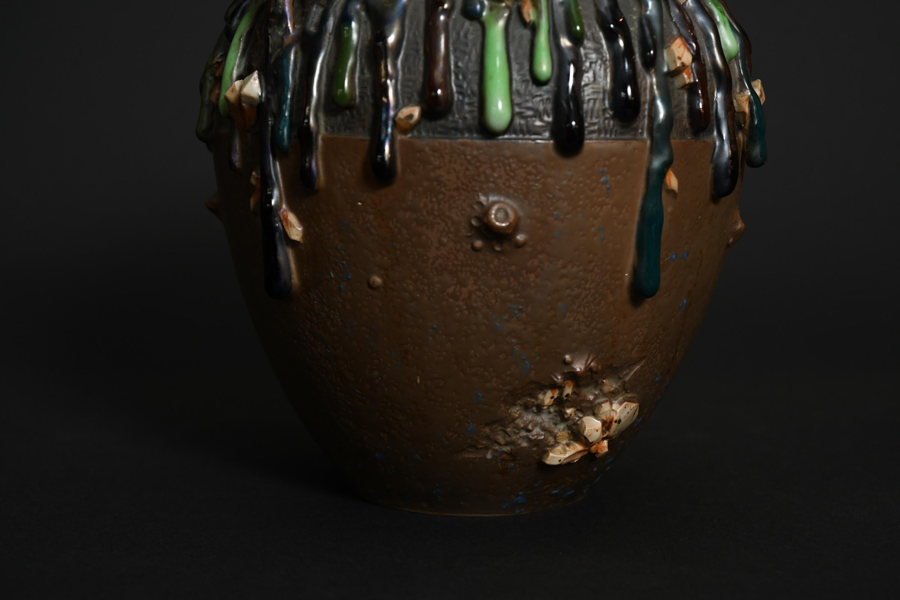 Earthenware Vase with Dripping Crystals For Sale