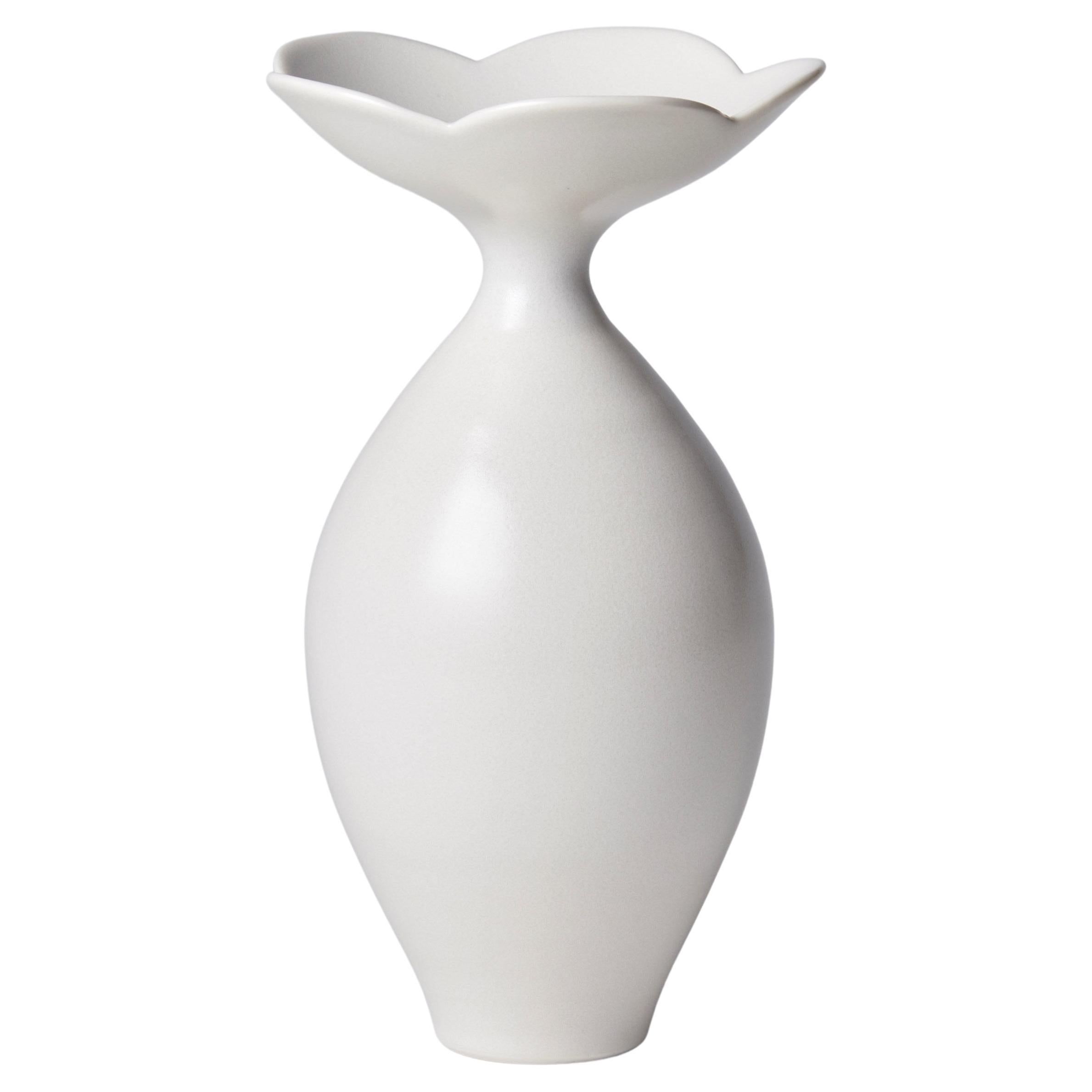 Vase with Foliate Rim I, a Unique White Porcelain Vase by Vivienne Foley