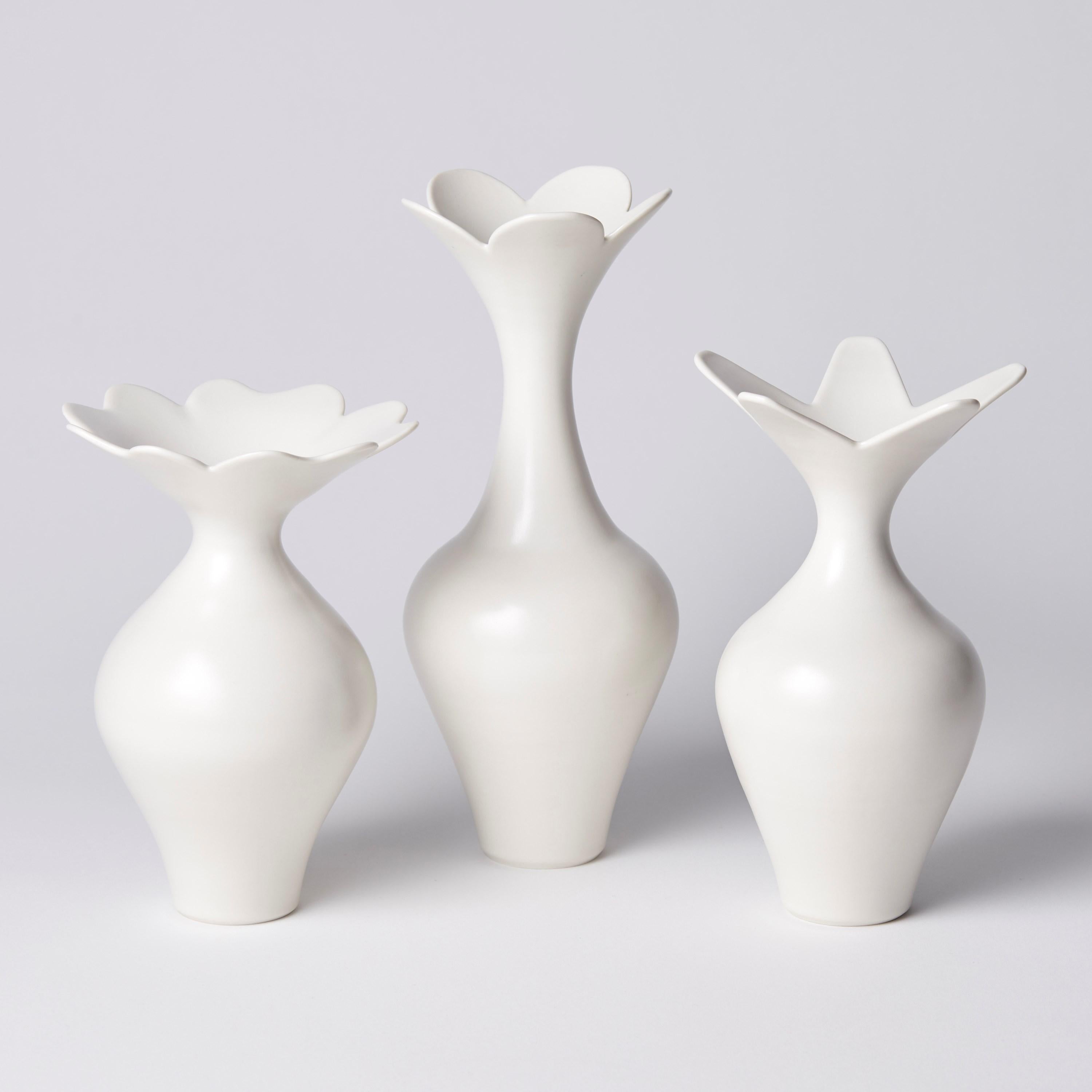 Organic Modern Vase with Foliate Rim II, Unique White Porcelain Vase by Vivienne Foley For Sale