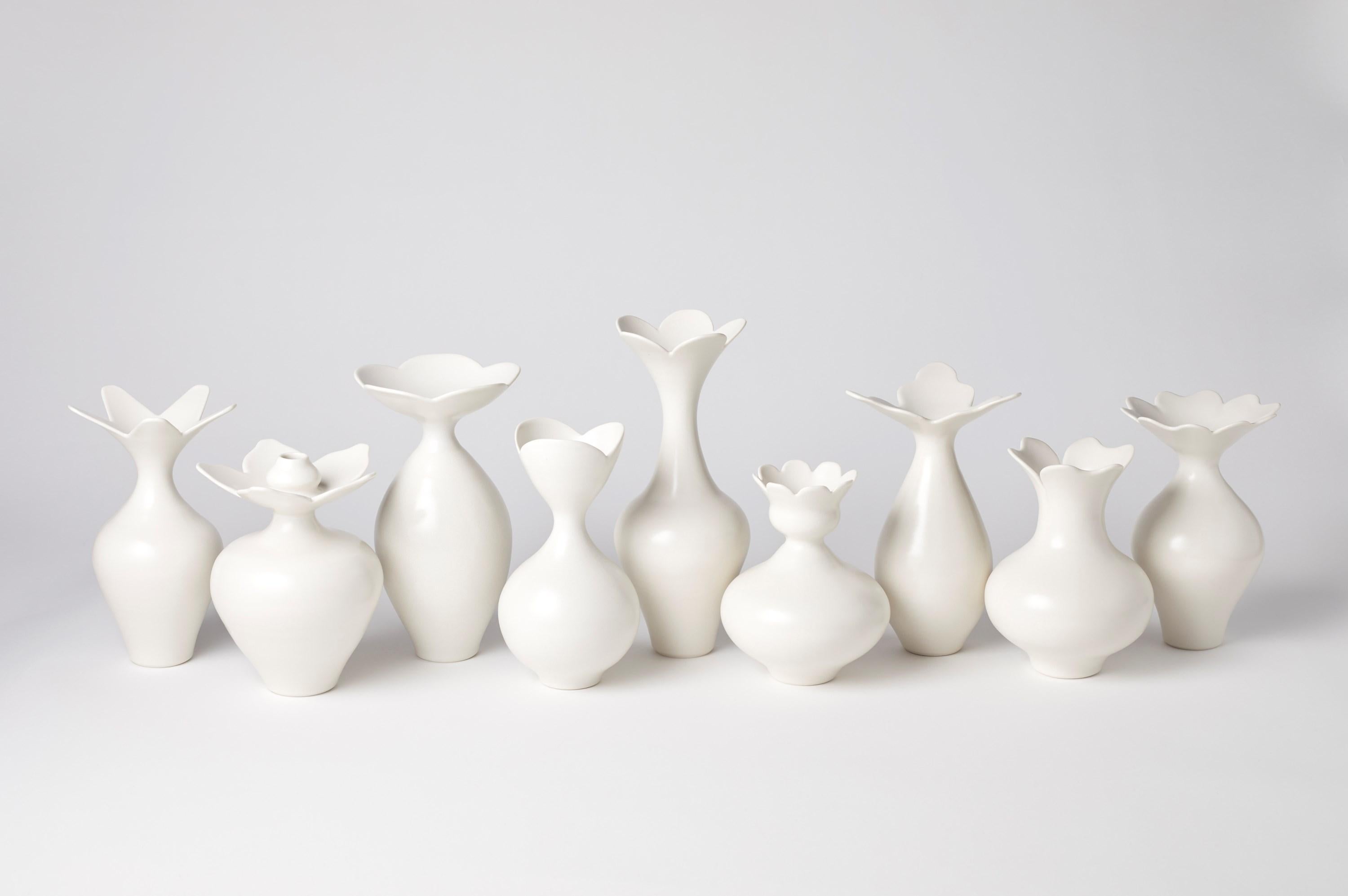 British Vase with Foliate Rim II, Unique White Porcelain Vase by Vivienne Foley For Sale