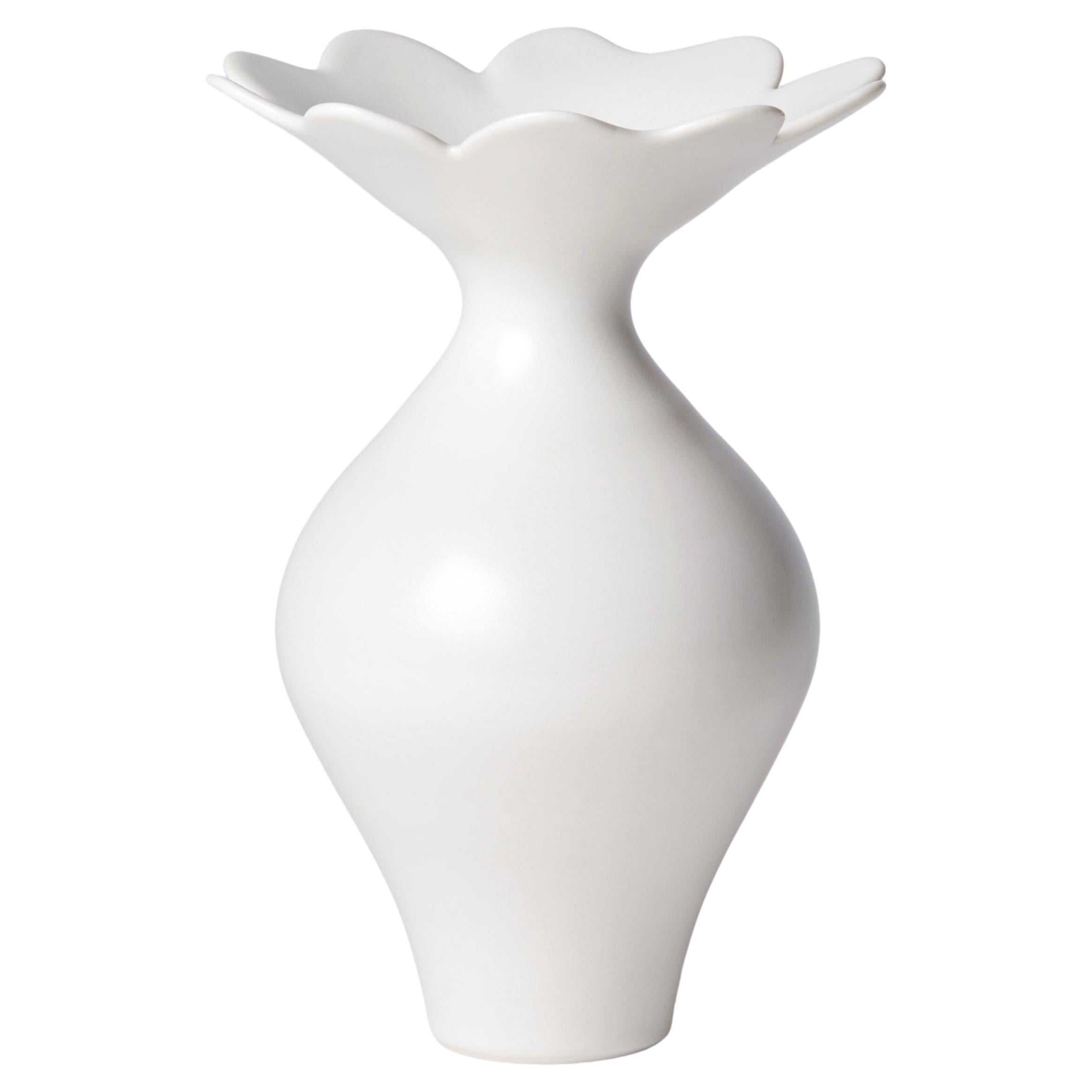 Vase with Foliate Rim II, Unique White Porcelain Vase by Vivienne Foley For Sale