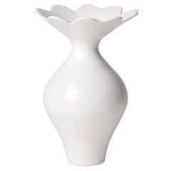 Vase with Foliate Rim II, Unique White Porcelain Vase by Vivienne Foley
